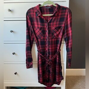 Sanctuary Red and Black Long Sleeve Shirt Dress small